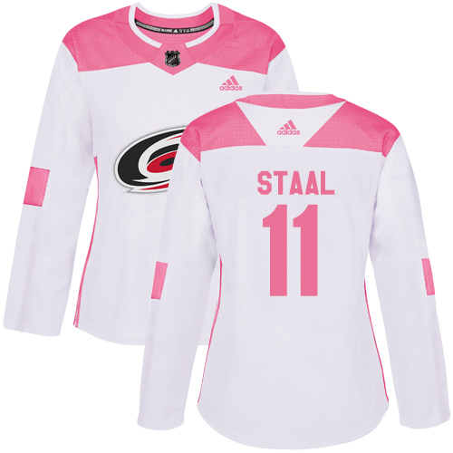 Adidas Hurricanes #11 Jordan Staal White/Pink Authentic Fashion Women's Stitched NHL Jersey